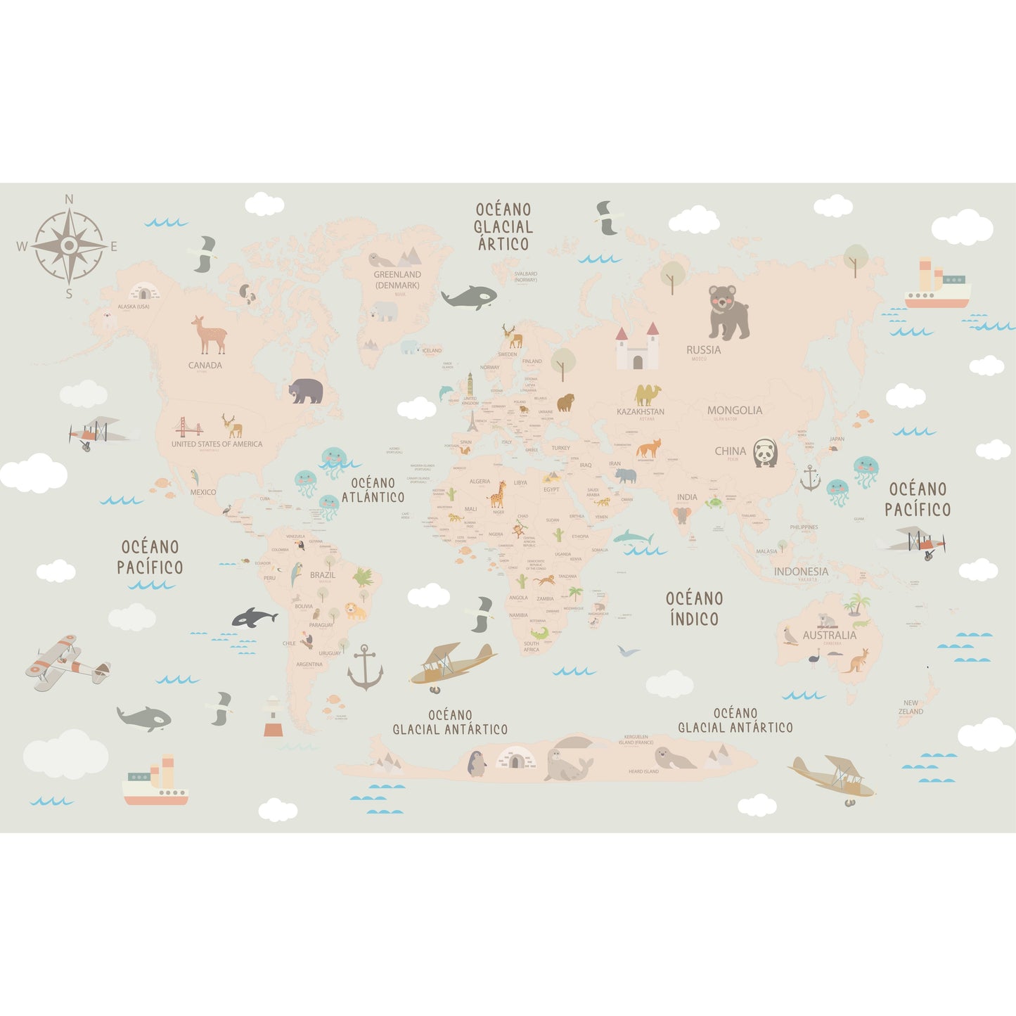 Mapa Mundi Beige